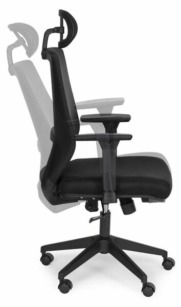 Ergonomikus forgószék irodába, állítható fejtámlával és karfával, fekete