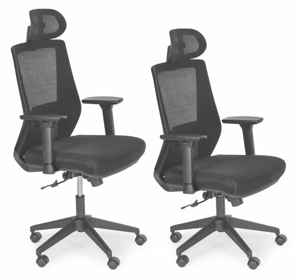 Ergonomikus forgószék irodába, állítható fejtámlával és karfával, fekete