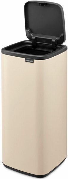 Brabantia Bo Touch Bin nyomófedeles hulladékgyűjtő, karcsú, négyzetes forma, műanyag tartály, 30L - O méret, acél, világos bézs - 238222