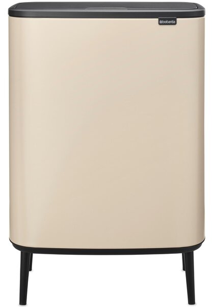 Brabantia Bo Touch Bin Hi hulladékgyűjtő Soft-Close fedéllel, magasított, lábakon álló, műanyag tartály, XXL, 60L - M méret, acél, világos bézs - 247941