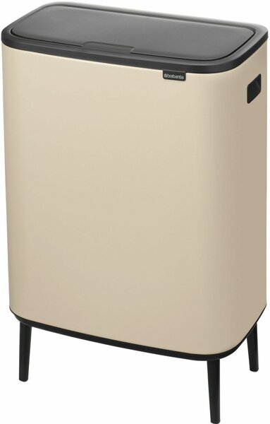 Brabantia Bo Touch Bin Hi hulladékgyűjtő Soft-Close fedéllel, magasított, lábakon álló, műanyag tartály, XXL, 60L - M méret, acél, világos bézs - 247941
