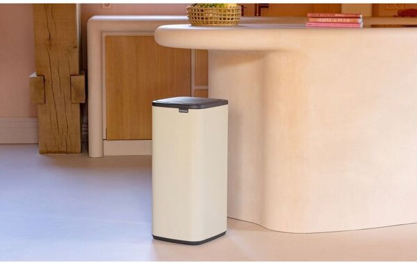 Brabantia Bo Touch Bin nyomófedeles hulladékgyűjtő, karcsú, négyzetes forma, műanyag tartály, 30L - O méret, acél, világos bézs - 238222