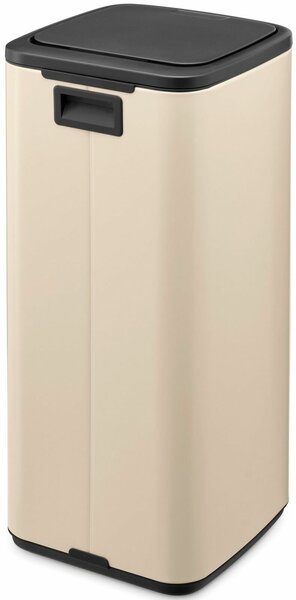 Brabantia Bo Touch Bin nyomófedeles hulladékgyűjtő, karcsú, négyzetes forma, műanyag tartály, 30L - O méret, acél, világos bézs - 238222