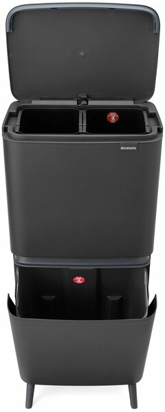 Brabantia SortUp Recycle Bin Hi 2 szintes szelektív hulladékgyűjtő torony lábakon, felhajtható fedéllel, 10+10+25L- J méret, műanyag, sötétszürke - 275043