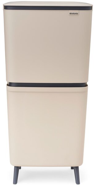 BRABANTIA SortUp Recycle Bin Hi 2 szintes szelektív hulladékgyűjtő torony lábakon felhajtható fedéllel 20+25L műanyag világos bézs 275005 BR275005