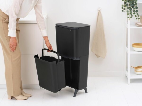 Brabantia SortUp Recycle Bin Hi 2 szintes szelektív hulladékgyűjtő torony lábakon, felhajtható fedéllel, 10+10+25L- J méret, műanyag, sötétszürke - 275043