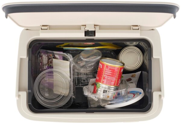 BRABANTIA SortUp Recycle Bin Hi 2 szintes szelektív hulladékgyűjtő torony lábakon felhajtható fedéllel 20+25L műanyag világos bézs 275005 BR275005