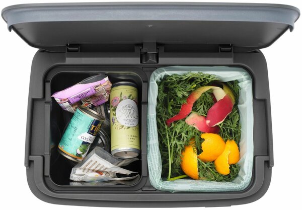 Brabantia SortUp Recycle Bin Hi 2 szintes szelektív hulladékgyűjtő torony lábakon, felhajtható fedéllel, 10+10+25L- J méret, műanyag, sötétszürke - 275043
