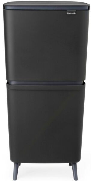 Brabantia SortUp Recycle Bin Hi 2 szintes szelektív hulladékgyűjtő torony lábakon, felhajtható fedéllel, 10+10+25L- J méret, műanyag, sötétszürke - 275043