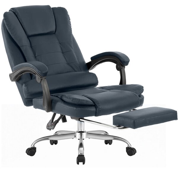 Quasar & Co.® irodai szék, Beta modell, ergonomikus, állítható magasságú, állítható háttámlával, kihúzható lábtartóval, 5 forgó görgős üléssel, krómozott lábtartóval, eko bőrrel, petrol szürk
