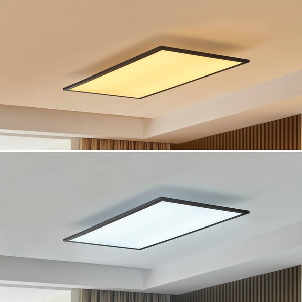 Lindby LED panel Lamin, fekete, 80 cm, CCT, fényerőszabályzó, távirányítóval, dimmelhető, Fekete, Nappali / Étkező, Modern