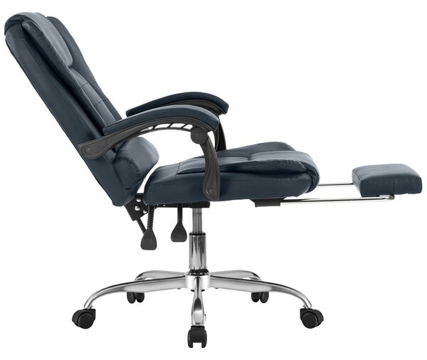 Quasar & Co.® irodai szék, Beta modell, ergonomikus, állítható magasságú, állítható háttámlával, kihúzható lábtartóval, 5 forgó görgős üléssel, krómozott lábtartóval, eko bőrrel, petrol szürk