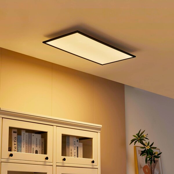 Lindby LED panel Lamin, fekete, 80 cm, CCT, fényerőszabályzó, távirányítóval, dimmelhető, Fekete, Nappali / Étkező, Modern
