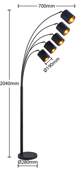 Lindby állólámpa Abiram, fekete/arany, textil, 70cm, Fekete, Nappali / Étkező, fém, Modern