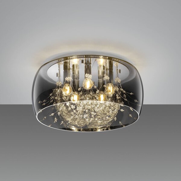Trio Lighting Crystel mennyezeti lámpa üvegből, króm, Ø 50 cm, dimmelhető, Króm / ezüst, Nappali / Étkező, Üveg, Modern