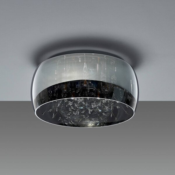Trio Lighting Crystel mennyezeti lámpa üvegből, króm, Ø 50 cm, dimmelhető, Króm / ezüst, Nappali / Étkező, Üveg, Modern