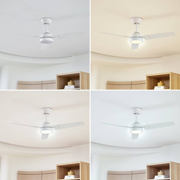 Lindby Aerallo LED mennyezeti ventilátor, fehér, CCT, csendes, Fehér / opál, Nappali / Étkező, fém, Modern
