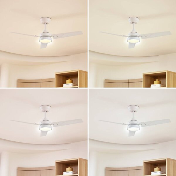 Lindby Aerallo LED mennyezeti ventilátor, fehér, CCT, csendes, Fehér / opál, Nappali / Étkező, fém, Modern