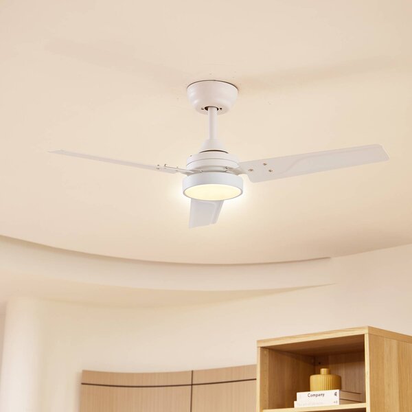 Lindby Aerallo LED mennyezeti ventilátor, fehér, CCT, csendes, Fehér / opál, Nappali / Étkező, fém, Modern