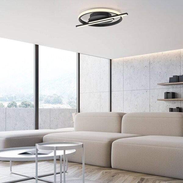 JUST LIGHT. GmbH Korsa LED mennyezeti lámpa, fekete, Ø31cm, dimmelhető, dimmelhető, Fekete, Nappali / Étkező, fém, Modern