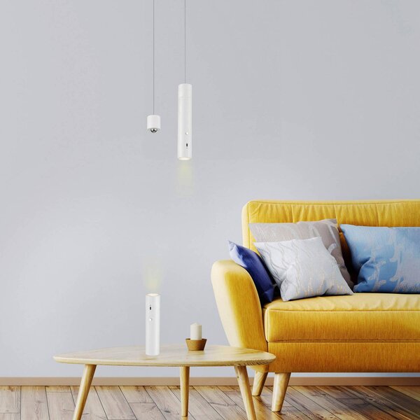 JUST LIGHT. GmbH LED tölthető függőlámpa Attach, fehér, vas, dimmelhető, Fehér / opál, Nappali / Étkező, fém, Modern
