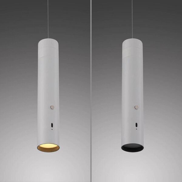 JUST LIGHT. GmbH LED tölthető függőlámpa Attach, fehér, vas, dimmelhető, Fehér / opál, Nappali / Étkező, fém, Modern