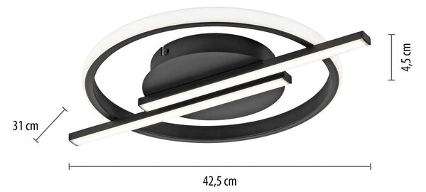 JUST LIGHT. GmbH Korsa LED mennyezeti lámpa, fekete, Ø31cm, dimmelhető, dimmelhető, Fekete, Nappali / Étkező, fém, Modern