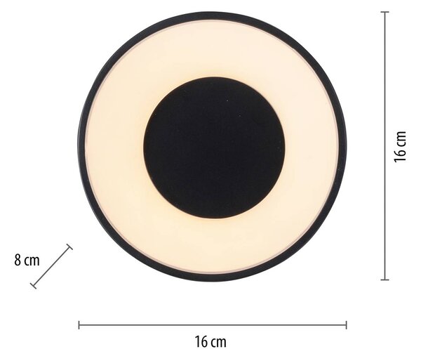 JUST LIGHT. GmbH LED mennyezeti lámpa Tanika fekete, Ø16cm, dimmelhető, dimmelhető, Fekete, Nappali / Étkező, Kerámia, Modern