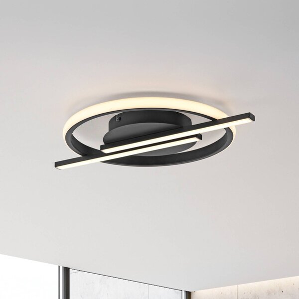 JUST LIGHT. GmbH Korsa LED mennyezeti lámpa, fekete, Ø31cm, dimmelhető, dimmelhető, Fekete, Nappali / Étkező, fém, Modern