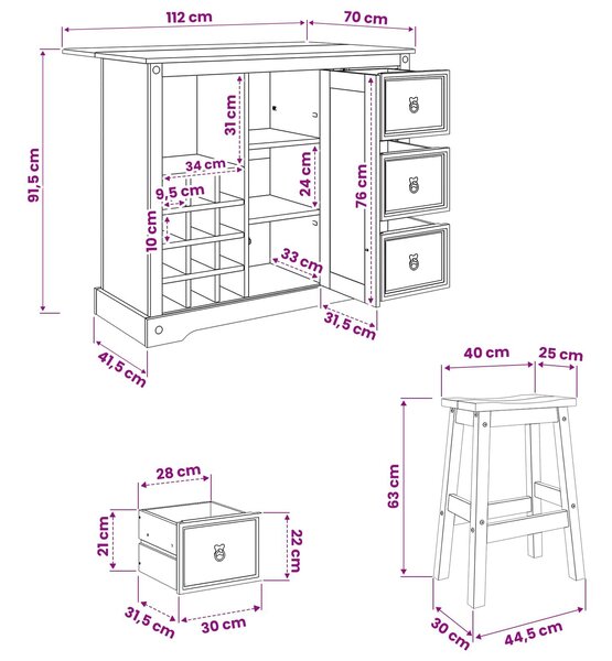 VidaXL Konyhai Tárolás 2 db Fehér és Mézes Viasszal 112 x 77 x 90 cm