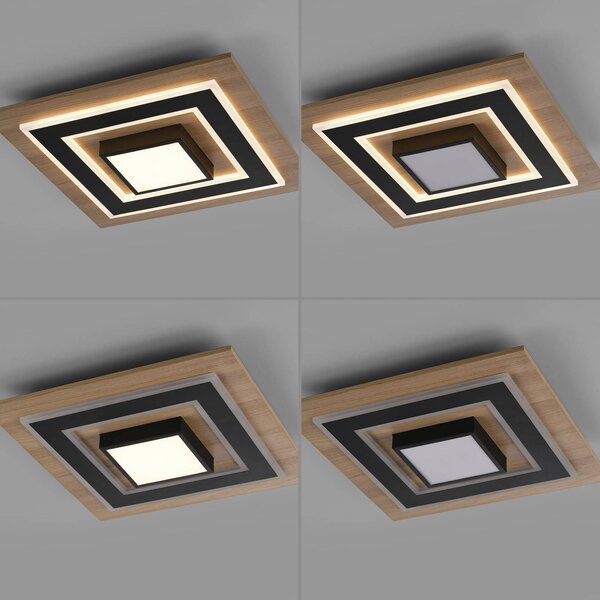 JUST LIGHT. GmbH LED mennyezeti lámpa Tola, szögletes, 2-lámpás, fa, 3000 K, Világos fa, Nappali / Étkező, Fa, Modern