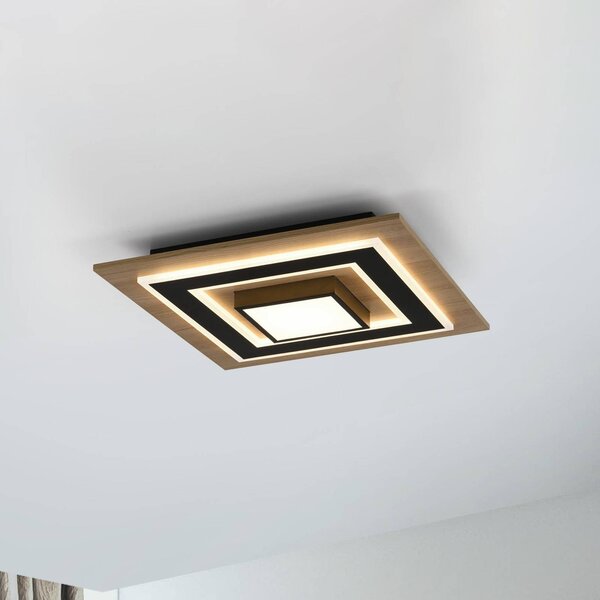JUST LIGHT. GmbH LED mennyezeti lámpa Tola, szögletes, 2-lámpás, fa, 3000 K, Világos fa, Nappali / Étkező, Fa, Modern