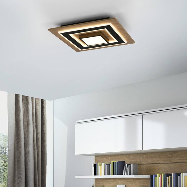 JUST LIGHT. GmbH LED mennyezeti lámpa Tola, szögletes, 2-lámpás, fa, 3000 K, Világos fa, Nappali / Étkező, Fa, Modern