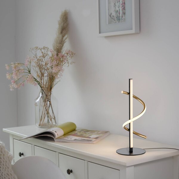 JUST LIGHT. GmbH Emanda LED-es asztali lámpa, vas, fekete-réz, dimmelhető, Fekete, Nappali / Étkező, fém, Modern