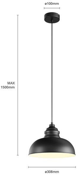 Lindby függőlámpa Cliona, fekete, fém, Ø 31 cm, E27, dimmelhető, Fekete, Nappali / Étkező, fém, Modern