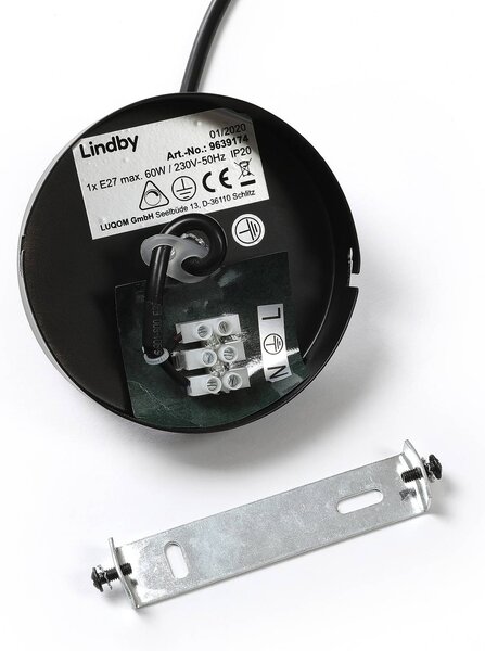 Lindby függőlámpa Cliona, fekete, fém, Ø 31 cm, E27, dimmelhető, Fekete, Nappali / Étkező, fém, Modern
