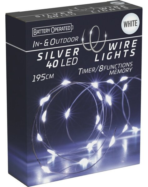 Silver lights fényfüzér időzítővel 40 LED, hideg fehér, 195 cm