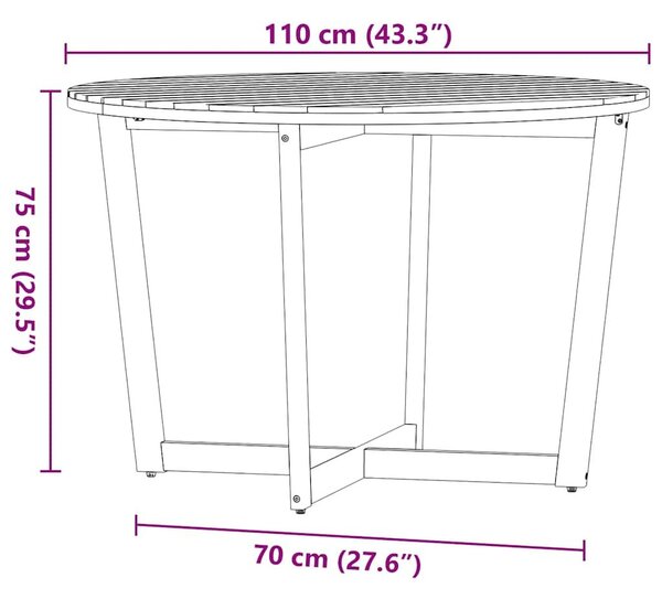 VidaXL tömör akácfa kerti étkezőasztal kerek Ø110 x 75 cm