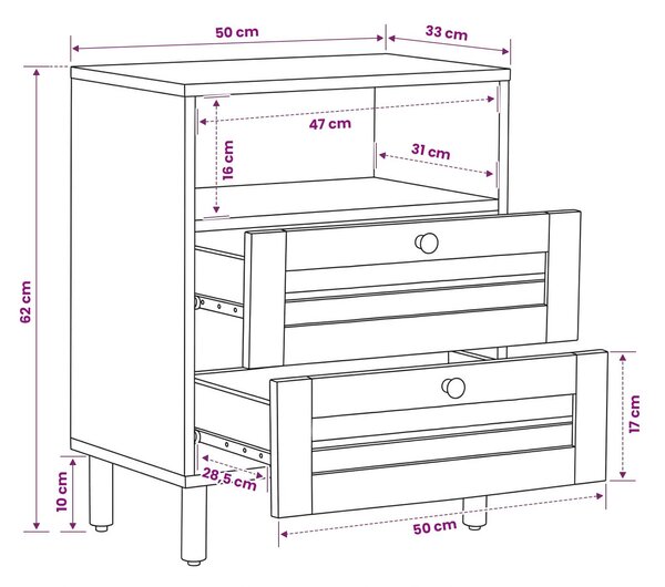 VidaXL Éjjeli asztal Barna és fekete 50 x 33 x 60 cm Tömör Mangófát