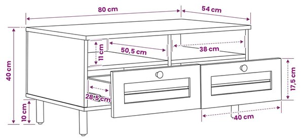 VidaXL Dohányzóasztal Barna és fekete 80 x 54 x 40 cm Tömör Mangófát
