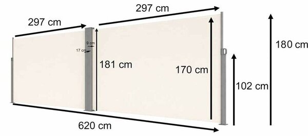 Luaro oldalsó teraszárnyékoló, feltekerhető paraván 180×620 cm bézs