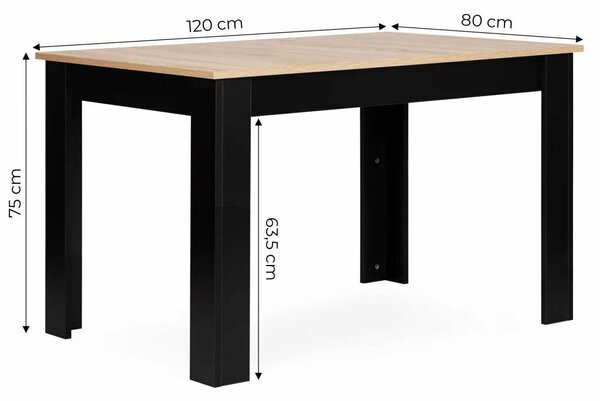 Konyhai és étkezőasztal 4 személyes 120x80 cm sonoma tölgy