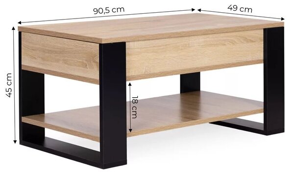 Emelhető dohányzóasztal tárolóval és polccal 90 cm sonoma tölgy