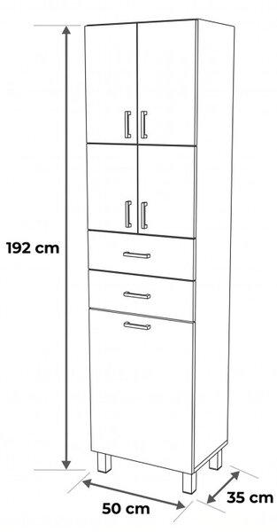 Viva STYLE fürdőszobai ÁLLÓSZEKRÉNY 192 magas szennyestartós - 50 x 35 x 192 cm