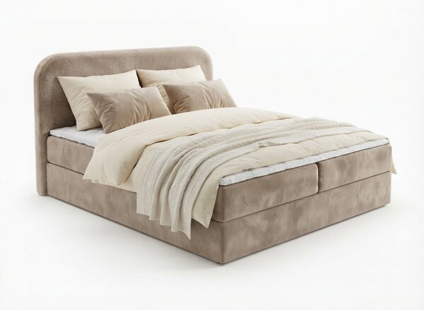 Kárpitozott boxspring ágy FORENA 160x200 cm bézs Matrac: Bonell rugós matrac