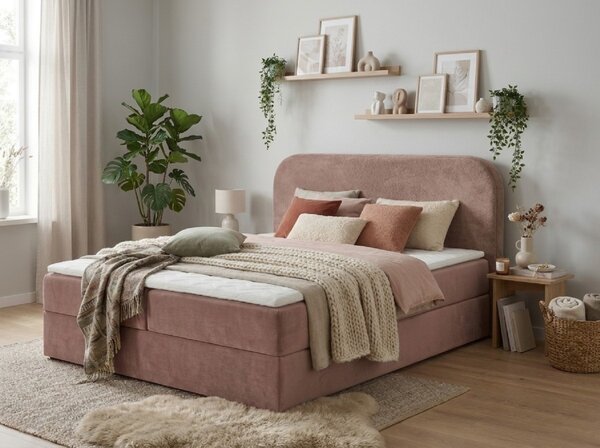 Kárpitozott boxspring ágy FORENA 160x200 cm vintage rózsaszín Matrac: Bonell rugós matrac