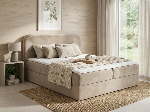 Kárpitozott boxspring ágy FORENA 160x200 cm bézs Matrac: Bonell rugós matrac