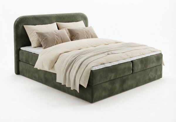 Kárpitozott boxspring ágy FORENA 140x200 cm sötétzöld Matrac: Bonell rugós matrac
