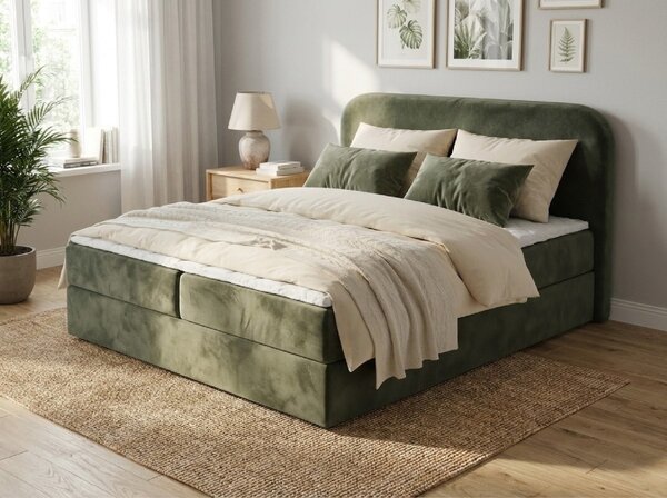 Kárpitozott boxspring ágy FORENA 140x200 cm sötétzöld Matrac: Bonell rugós matrac