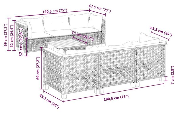 VidaXL 7 részes bézs polyrattan kerti ülőgarnitúra párnákkal